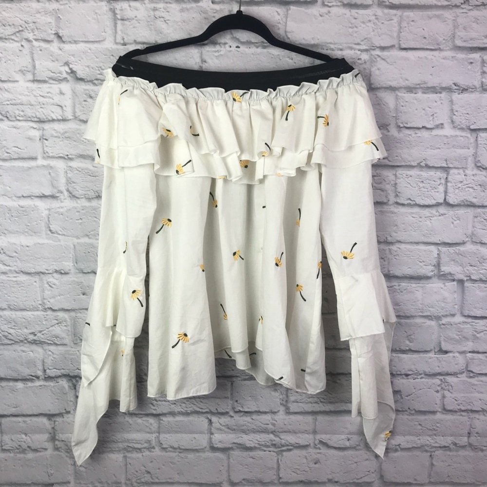 Off The Shoulder Sunflower Print Top